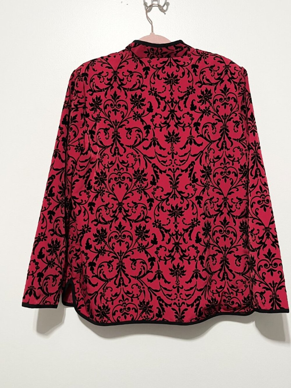 Susan Graver Womens Burnout Velvet Jacket Tank Set M Red Mandarin Collar NWT - Picture 2 of 8